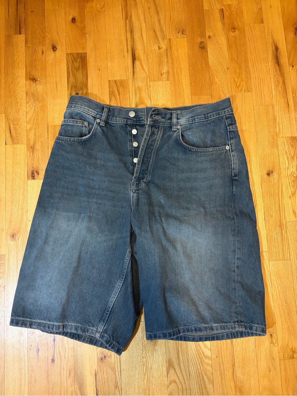 Zara Men's Dark Blue Denim Button-Fly Shorts